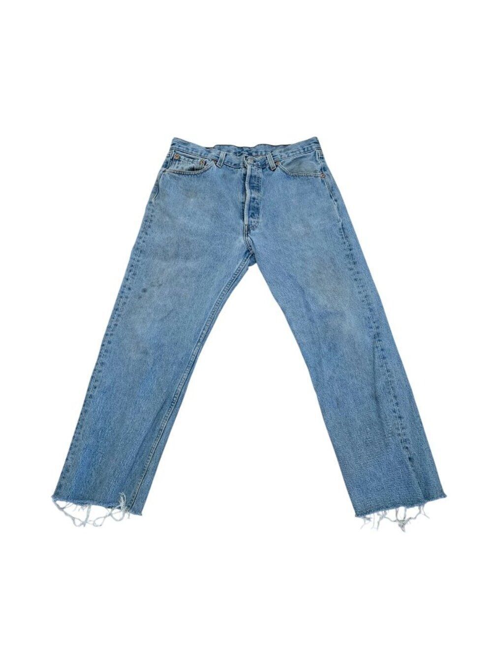 Vintage 90s Levis 501 Distressed Jeans Raw Hem Button Fly Destroyed Size 30 Made
